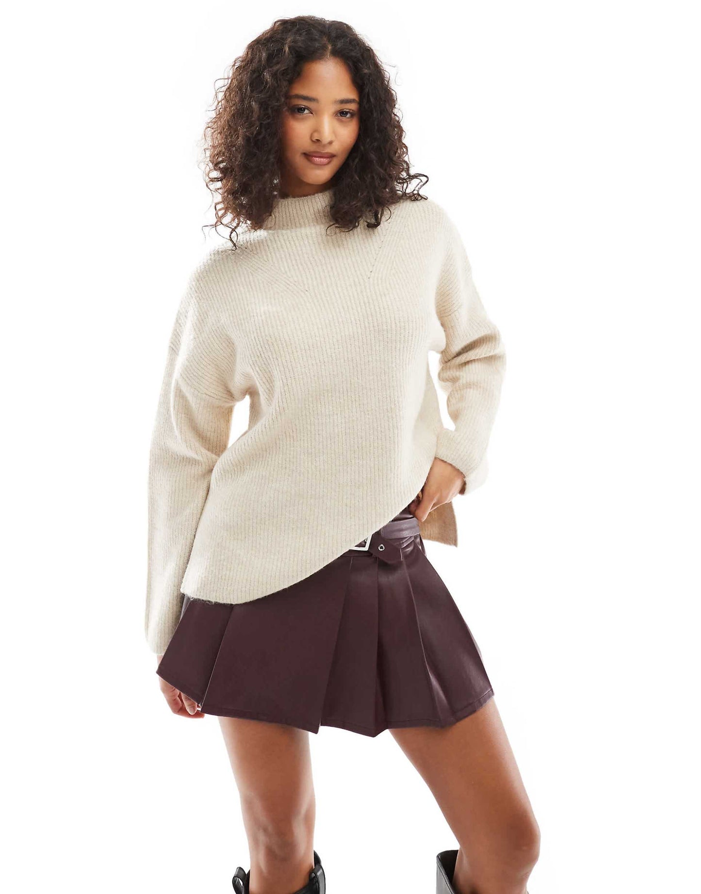 Knitted High Neck Side Split Jumper