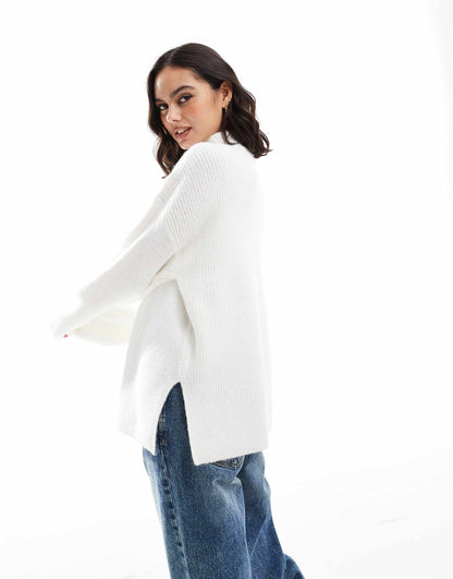 Knitted High Neck Side Split Jumper