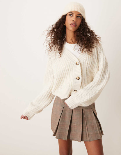 Knitted Rib Button Through Cardigan