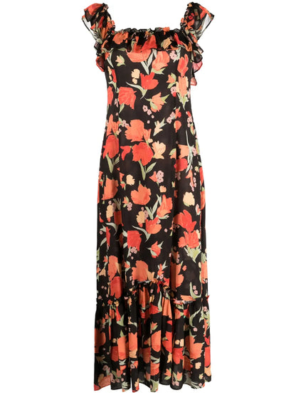Floral-Print Ruffled Dress