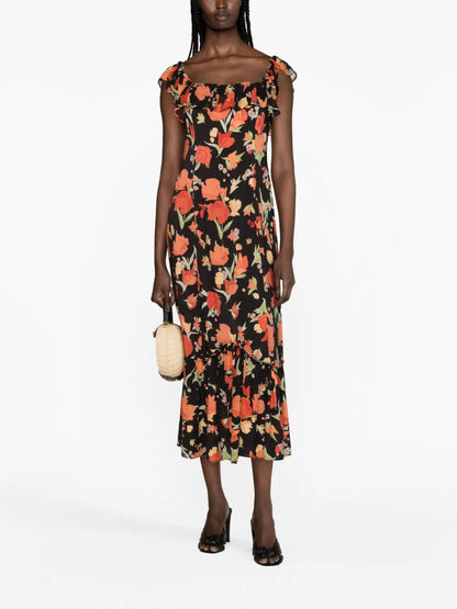 Floral-Print Ruffled Dress