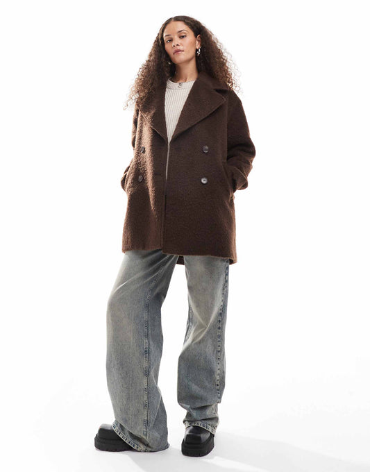 Brushed Fur Double Breasted Coat