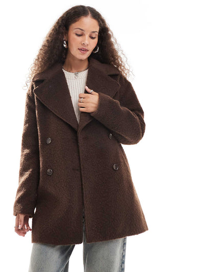 Brushed Fur Double Breasted Coat