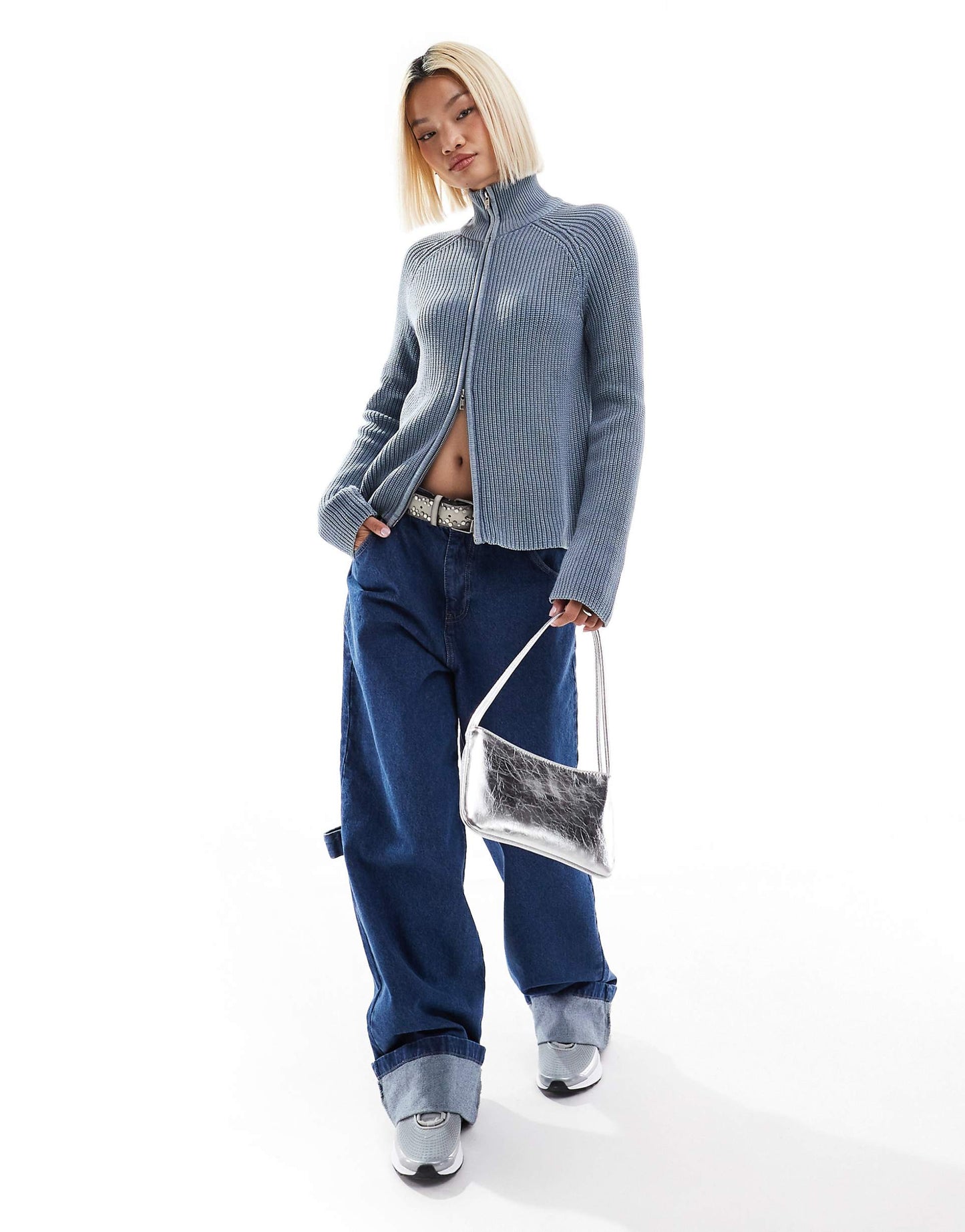 Ribbed Knitted Two Way Zip Cardigan