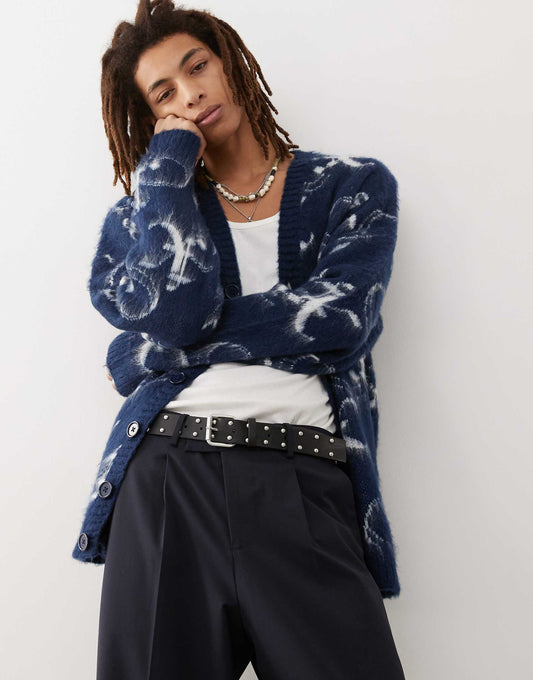 Oversized Fluffy Logo Knitted Cardigan