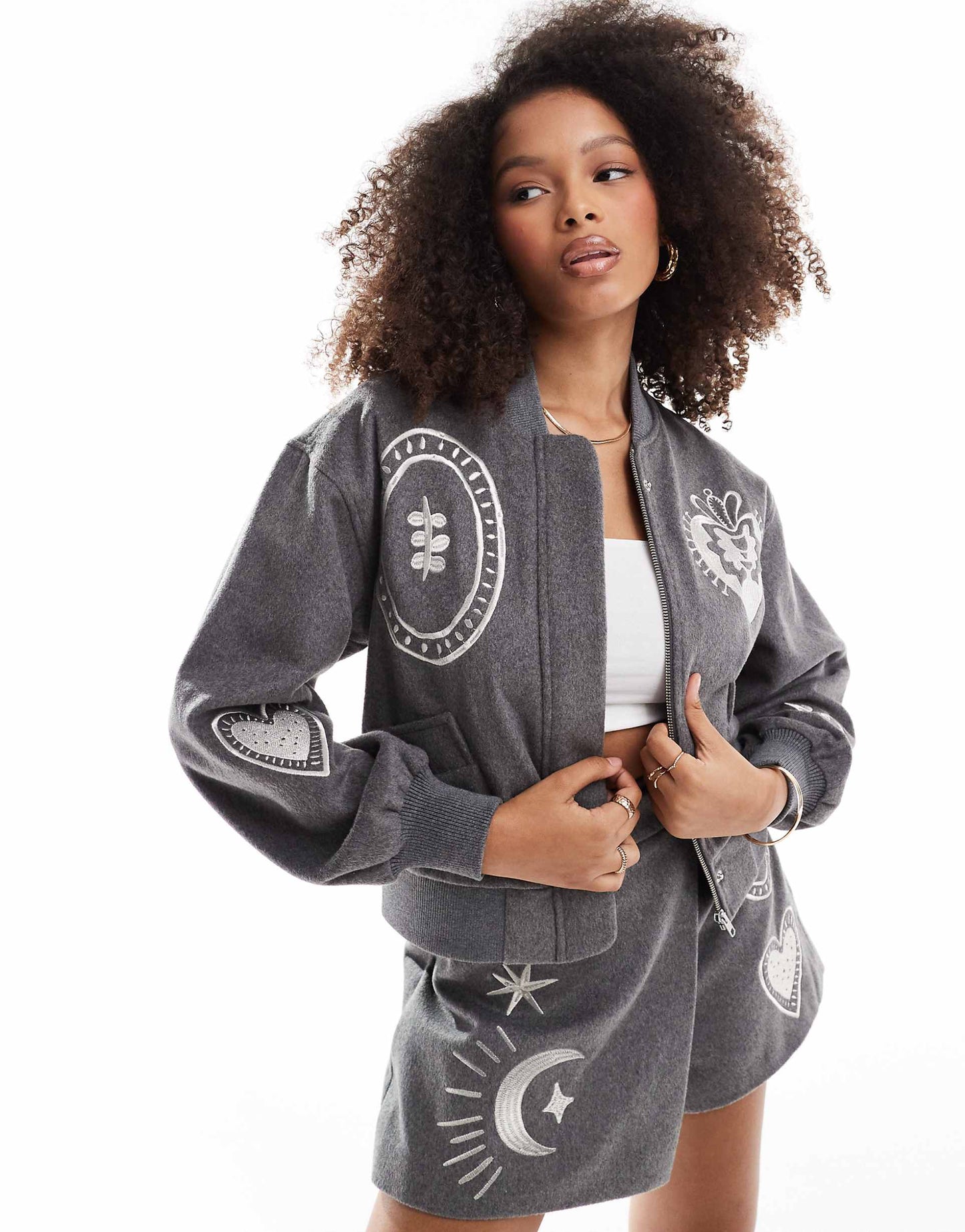 Embroidered Bomber Jacket Co-Ord