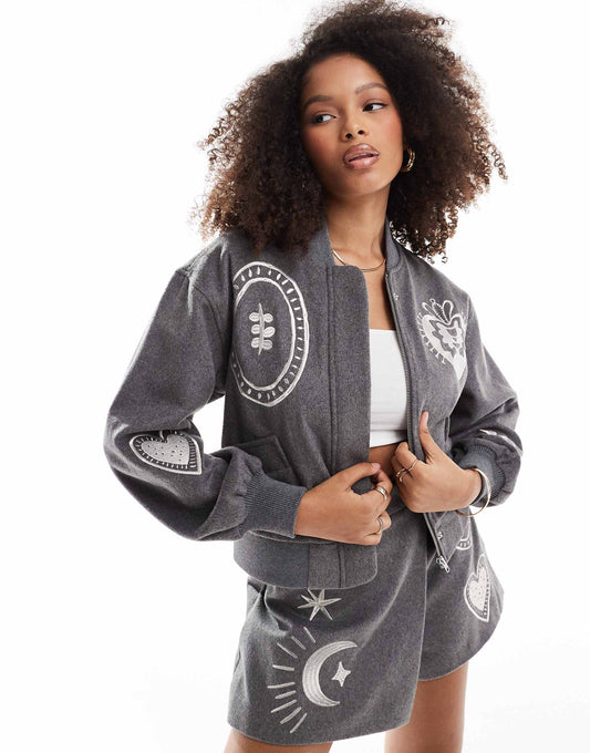 Embroidered Bomber Jacket Co-Ord