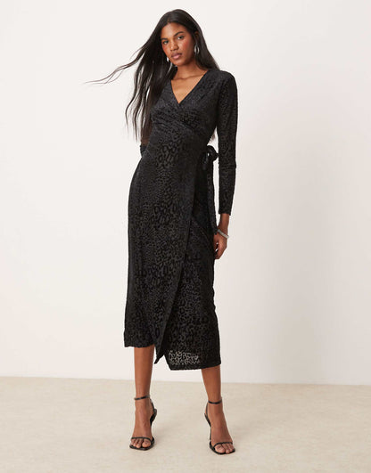 Burnout Velvet Wrap Midaxi Dress