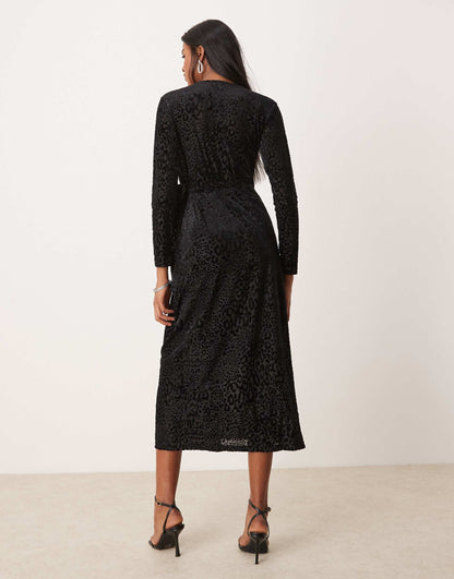 Burnout Velvet Wrap Midaxi Dress