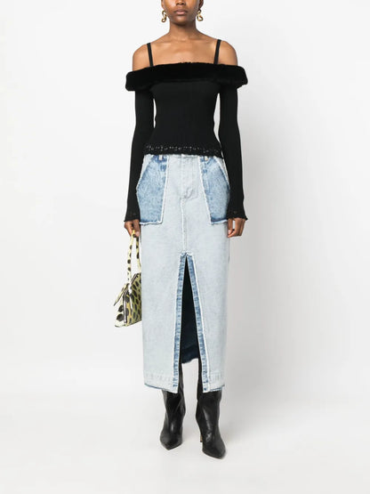 Faux-Fur Trim Off-Shoulder Jumper