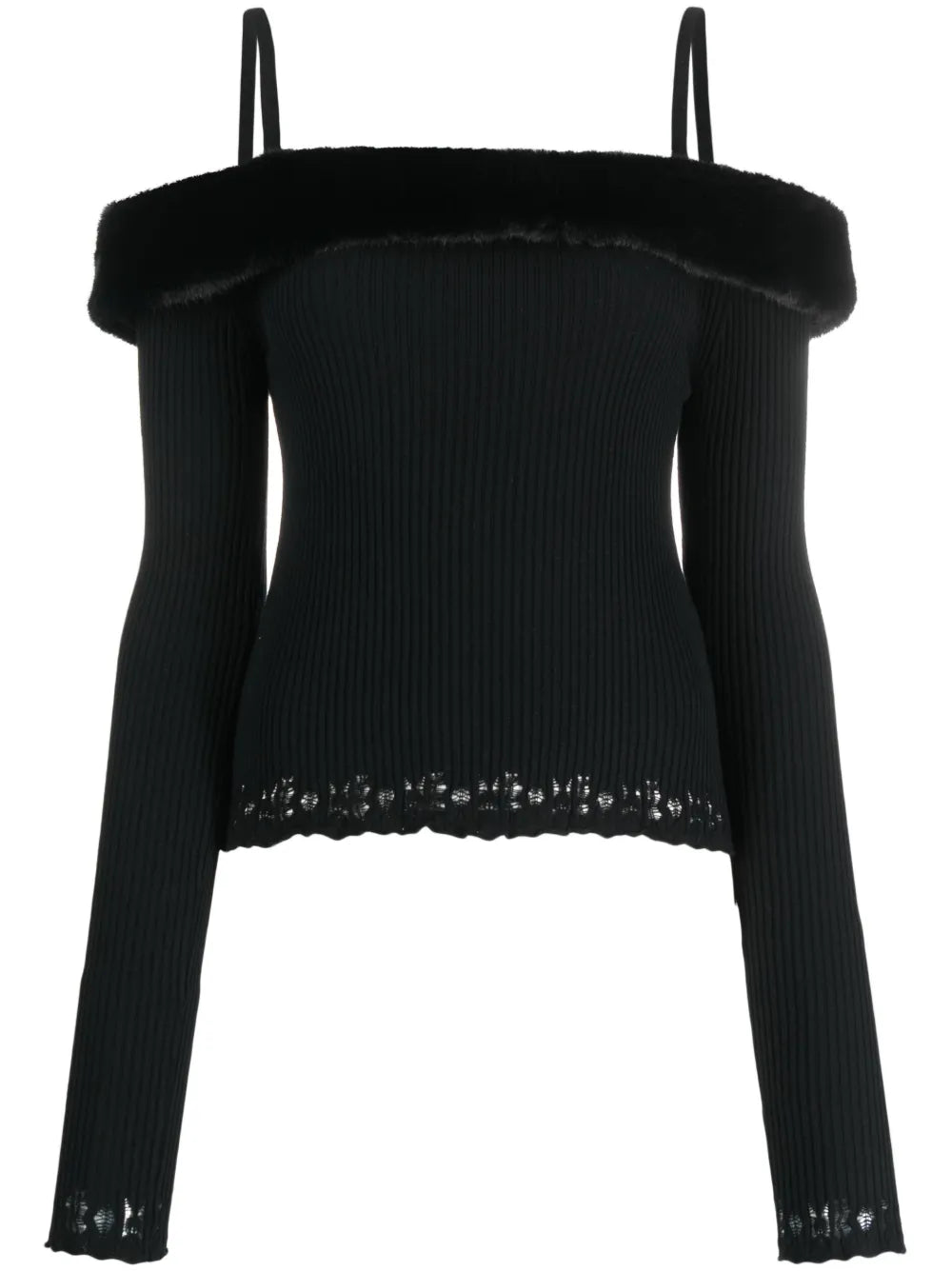 Faux-Fur Trim Off-Shoulder Jumper