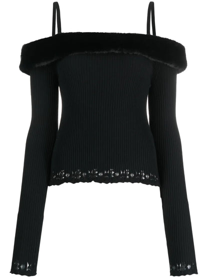 Faux-Fur Trim Off-Shoulder Jumper