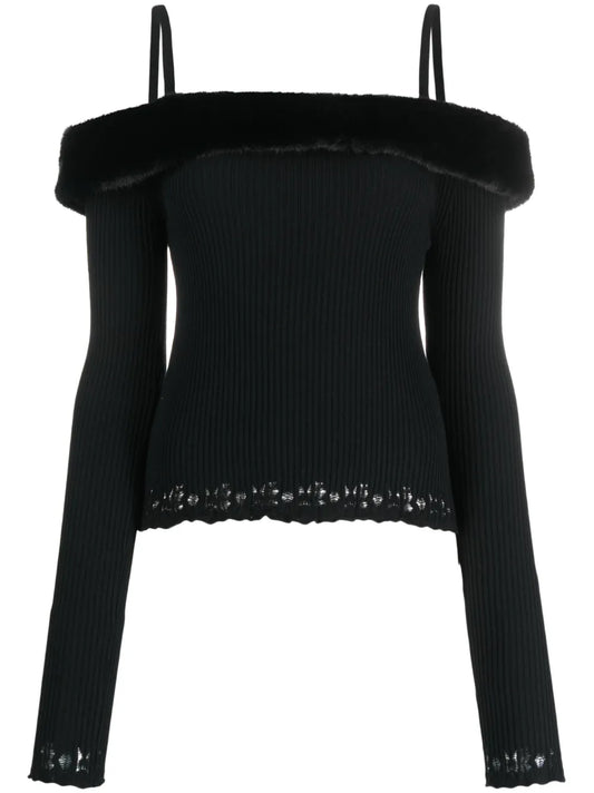 Faux-Fur Trim Off-Shoulder Jumper