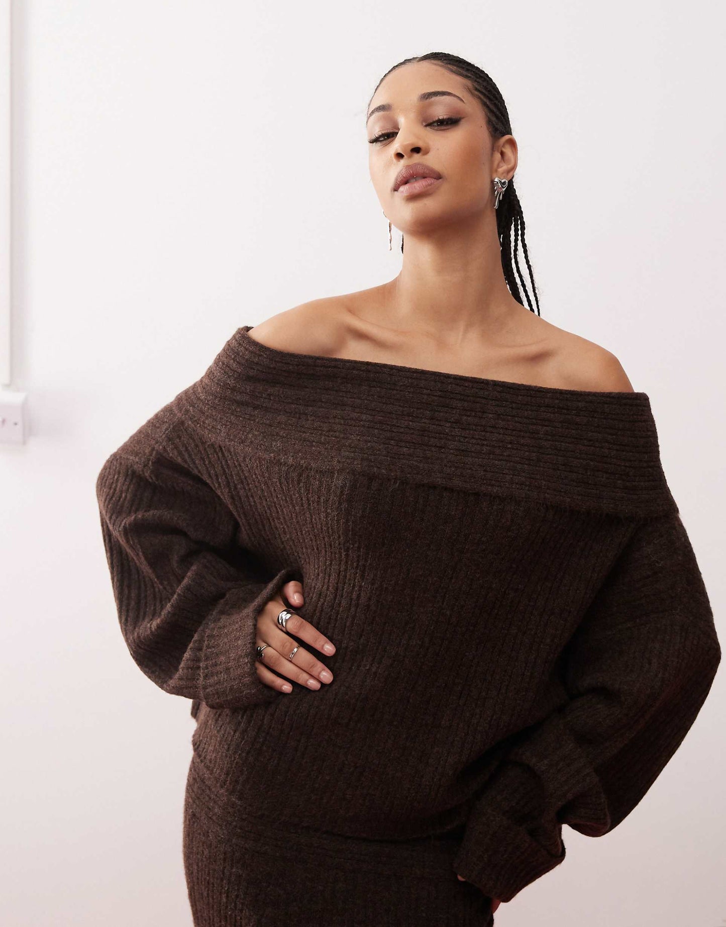 Knitted Off Shoulder Jumper Co Ord