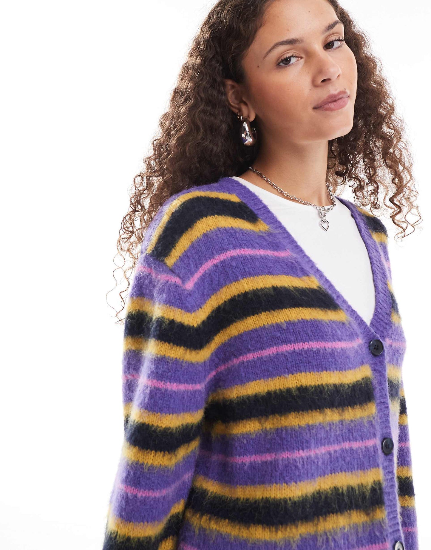 Fluffy Yarn Knitted Cardigan With V Neck