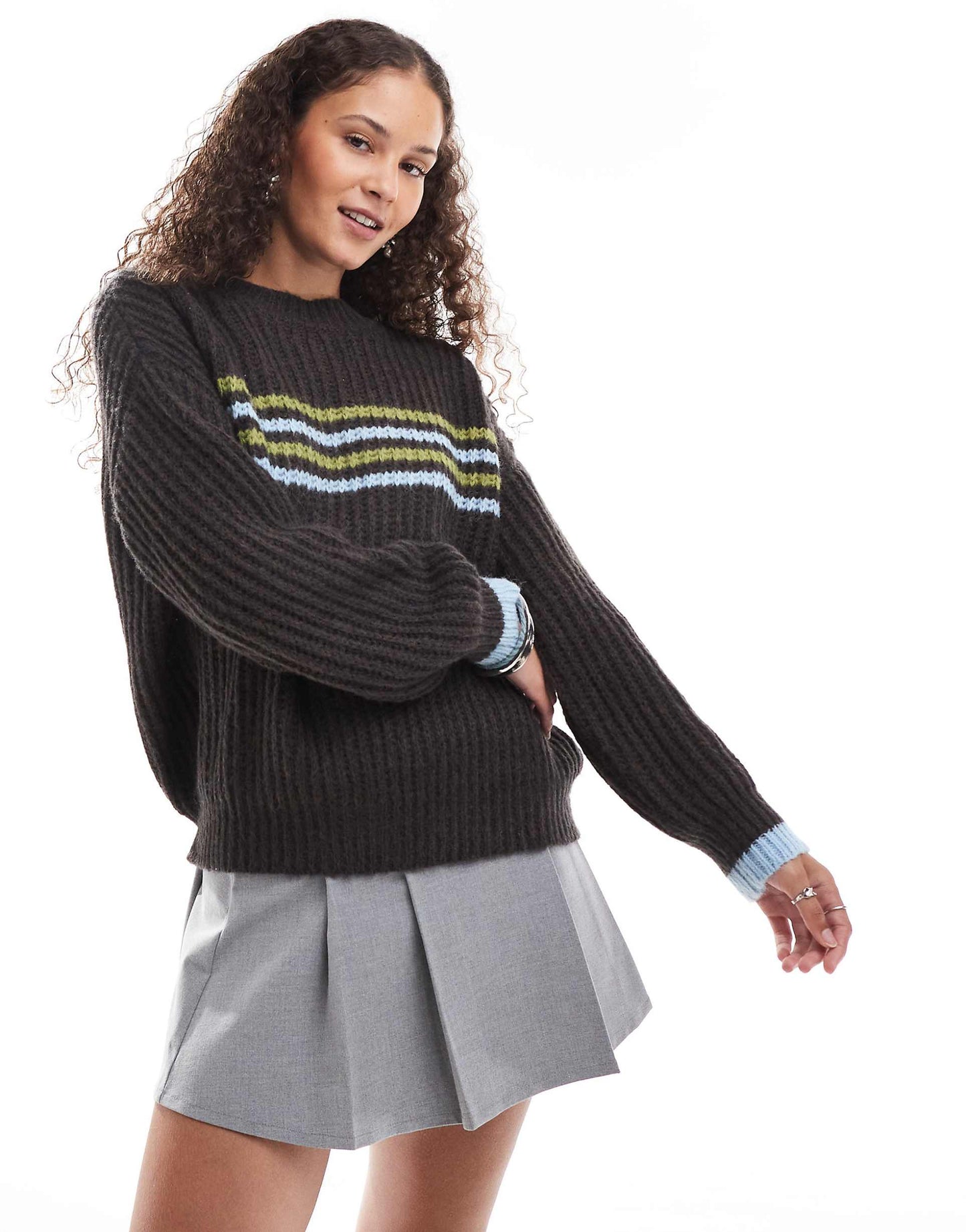 Lamees Striped Chunky Knit Round Neck Jumper