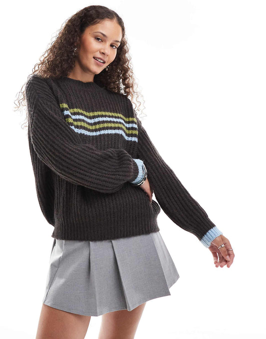 Lamees Striped Chunky Knit Round Neck Jumper