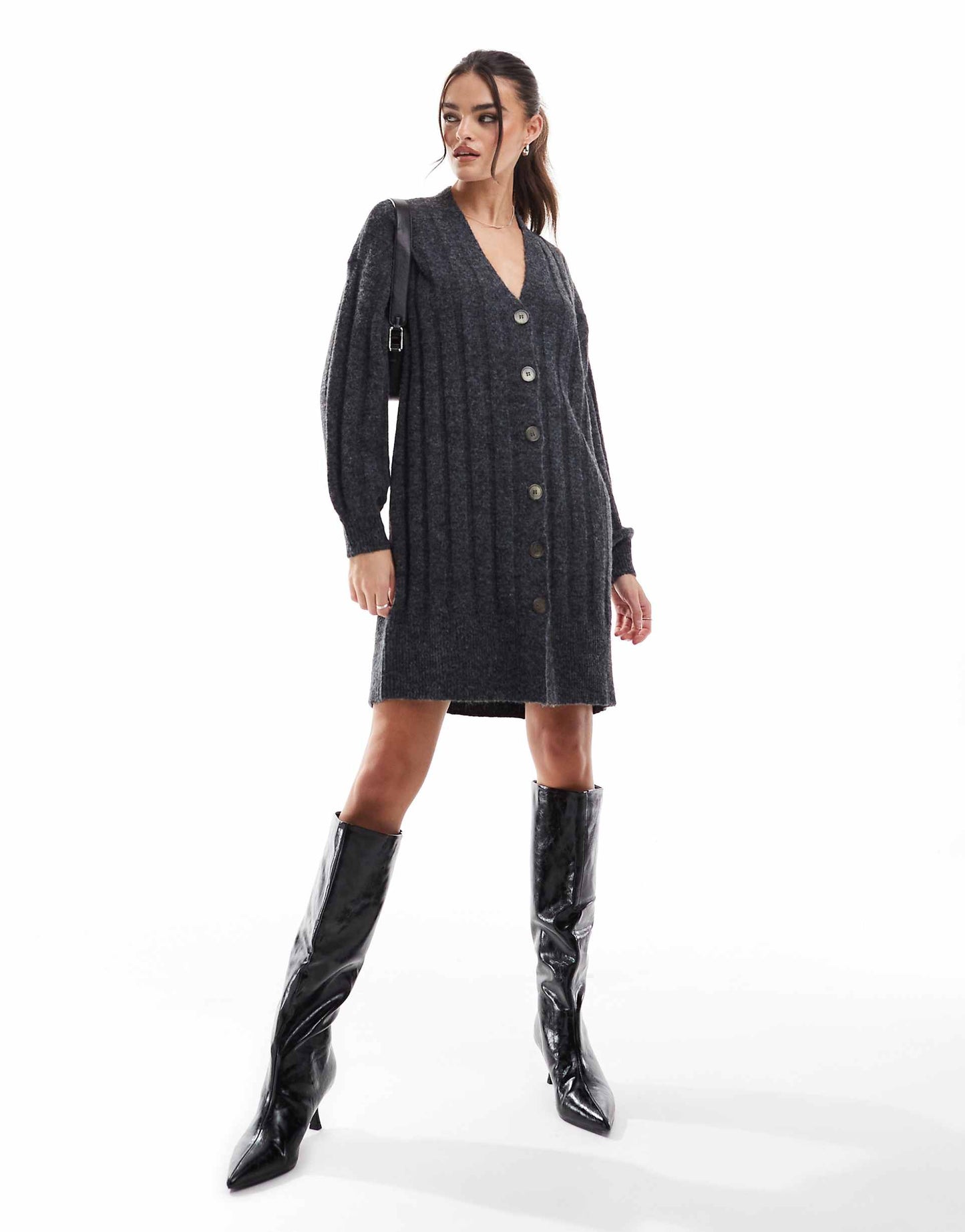 Wide Rib Knitted Cardigan Mini Dress