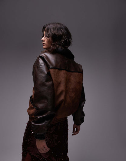 Contrast Seam Detail Faux Leather Jacket