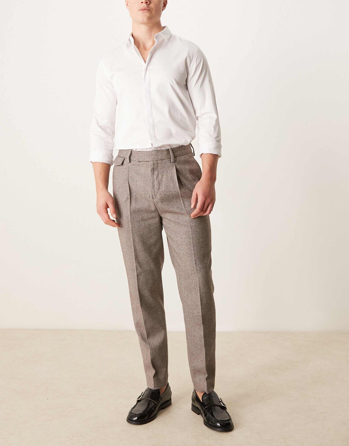 Smart Tapered Fit Wool Mix Trousers With Coin Pocket