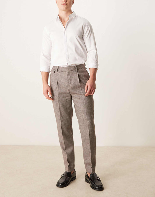 Smart Tapered Fit Wool Mix Trousers With Coin Pocket