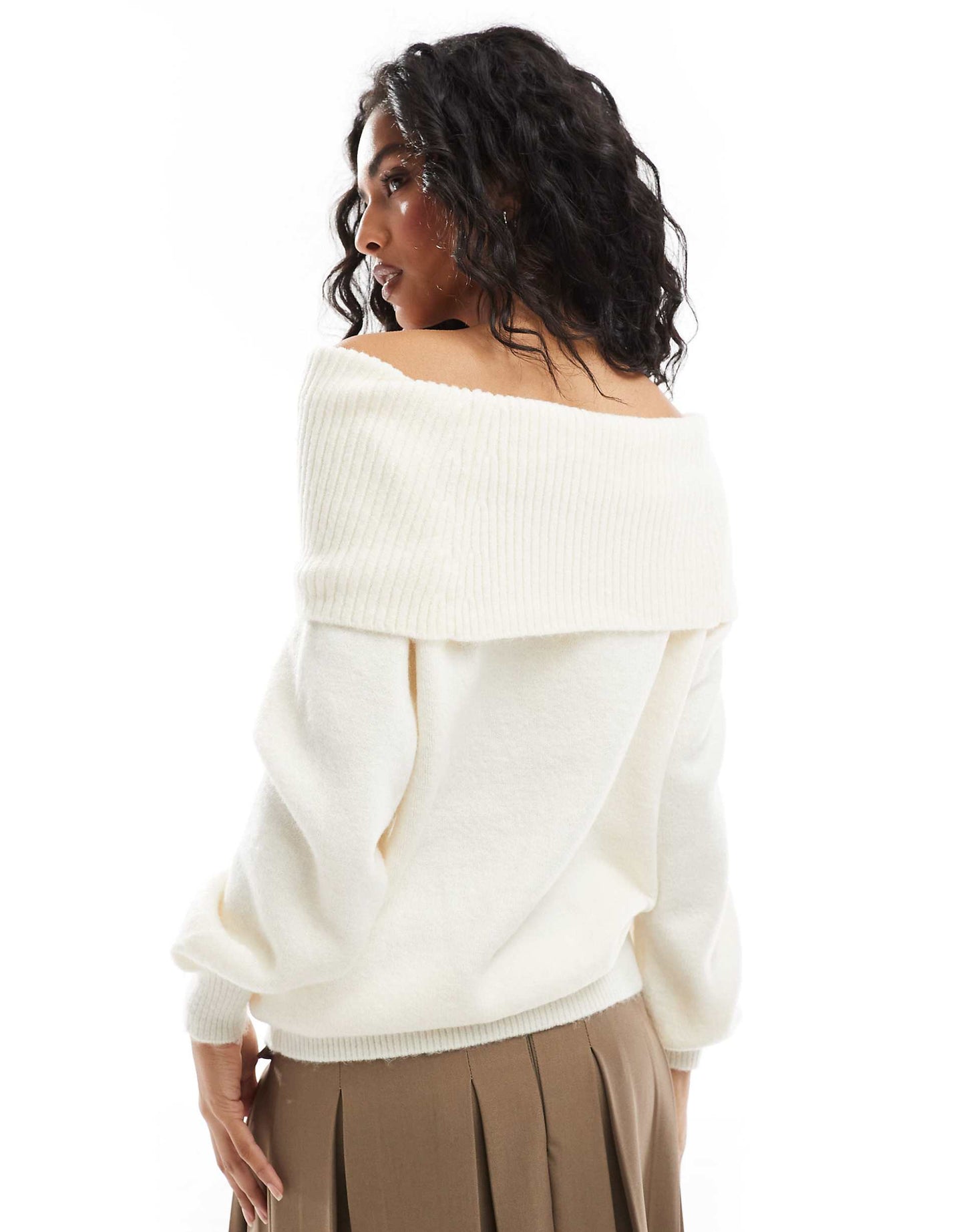 Knitted Bardot Ruched Detail Jumper