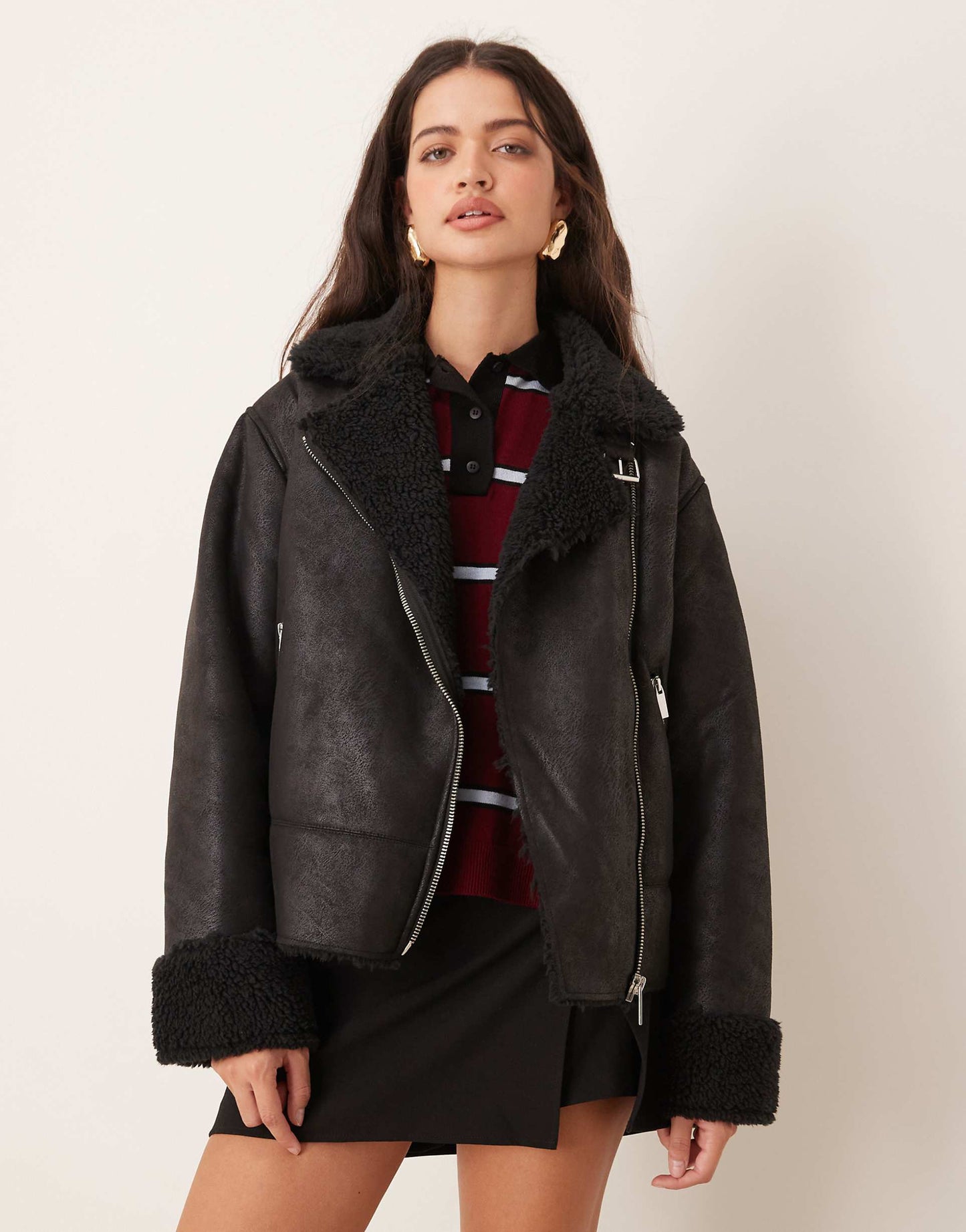 Faux Shearling Aviator Jacket