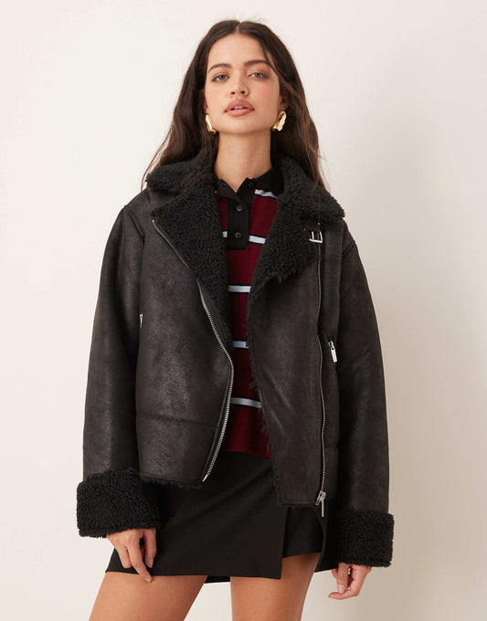 Faux Shearling Aviator Jacket