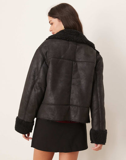 Faux Shearling Aviator Jacket