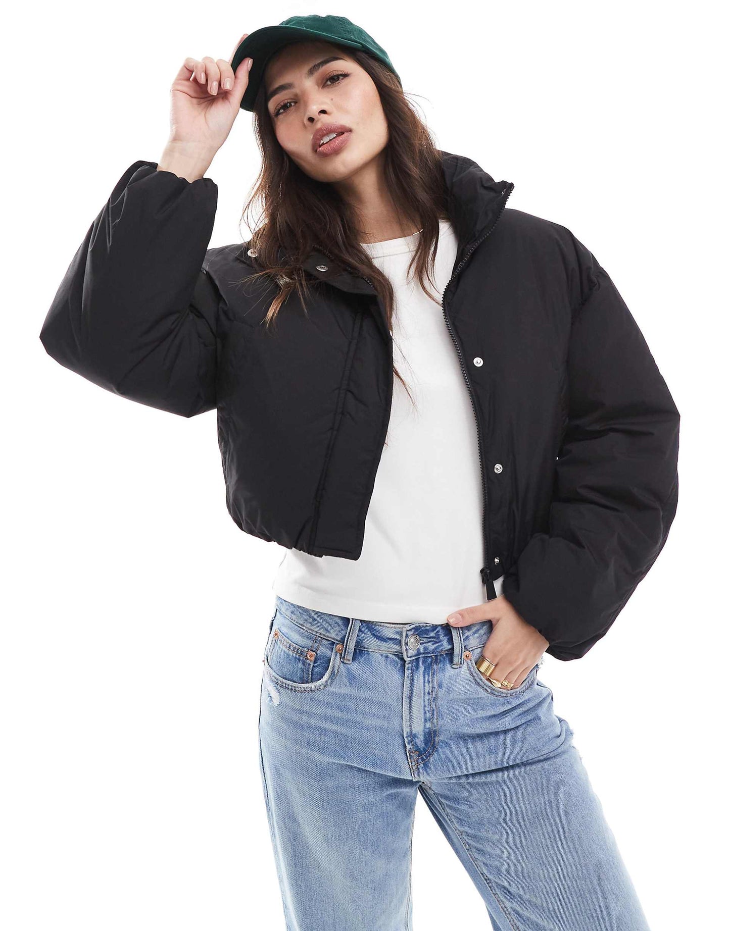 Funnel Neck Cropped Padded Jacket