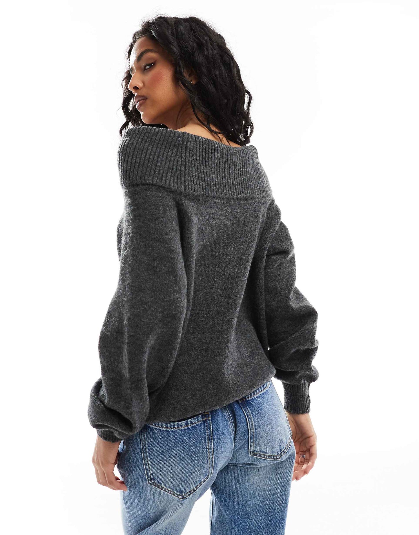 Knitted Bardot Ruched Detail Jumper