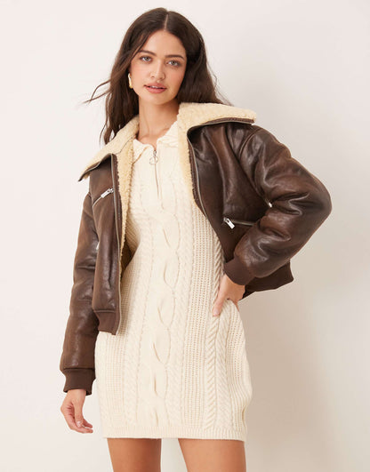 Faux Shearling Aviator Jacket