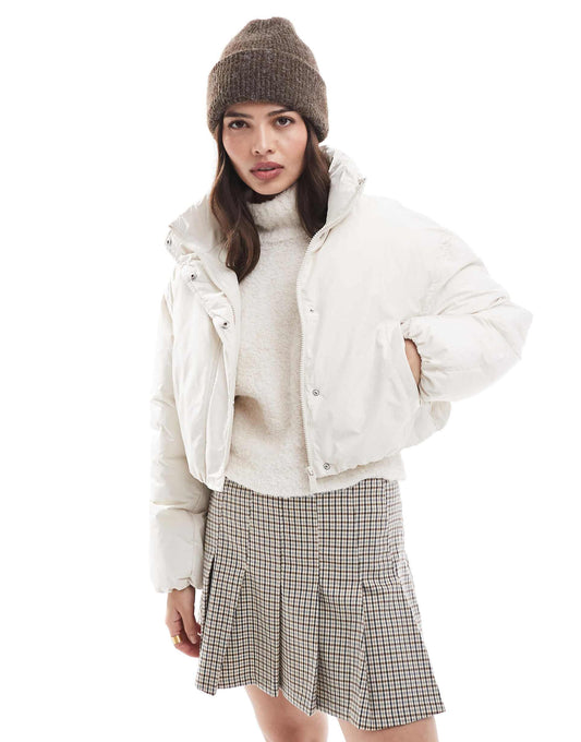 Cropped Funnel Neck Padded Jacket
