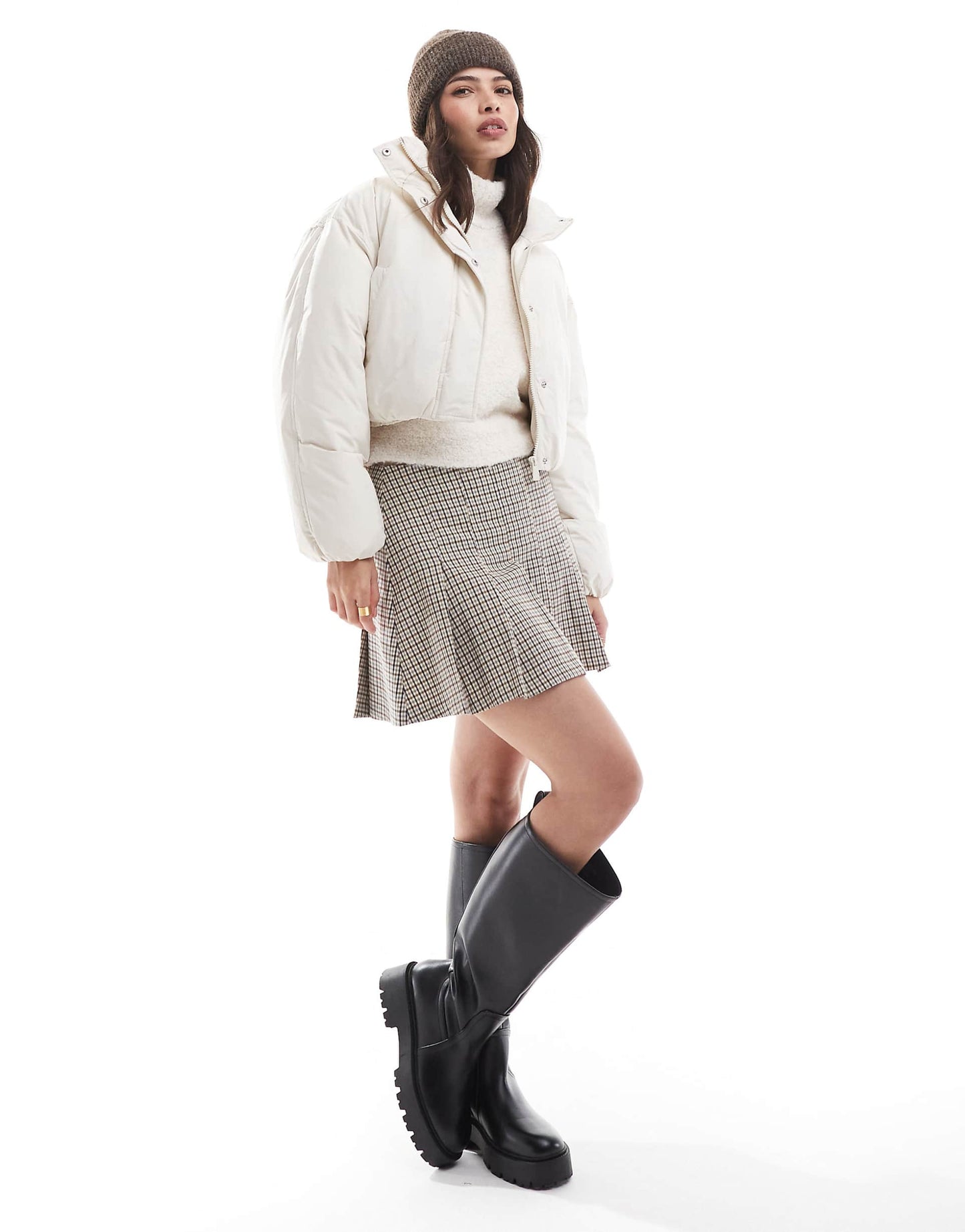 Cropped Funnel Neck Padded Jacket