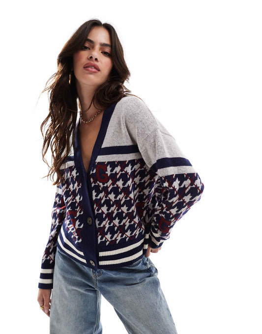 Houndstooth Knit Cardigan