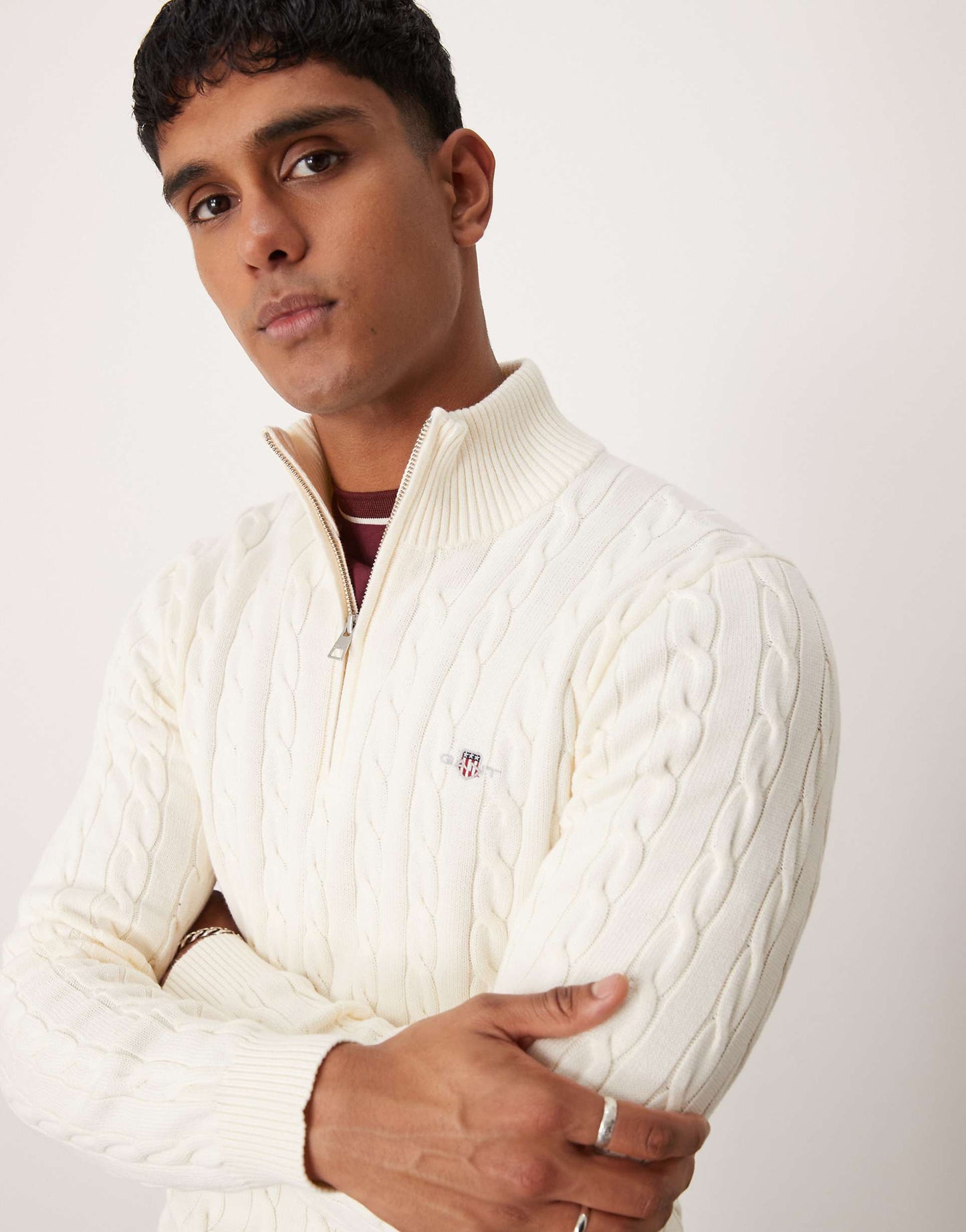 Cotton Cable Knit Half Zip Jumper With Logo