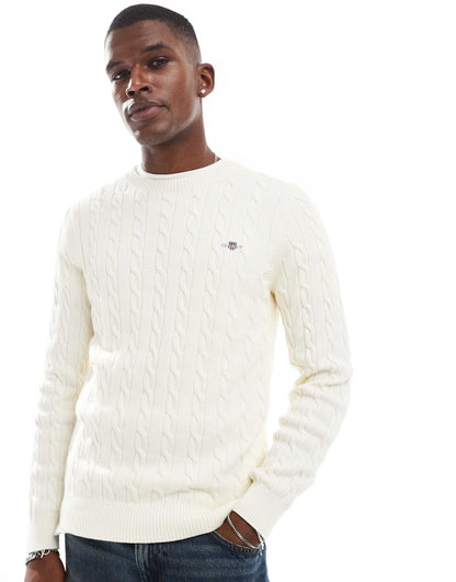 Cotton Cable Knit Jumper With Logo