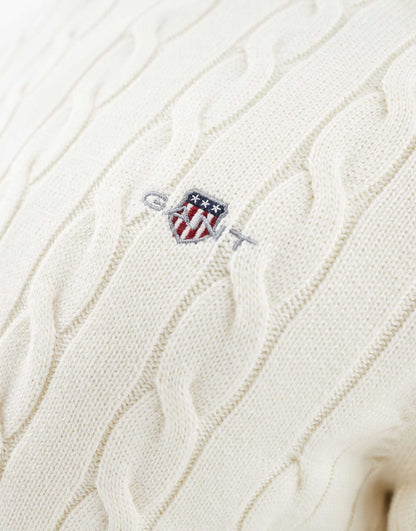 Cotton Cable Knit Jumper With Logo