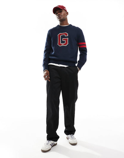 Crew Neck Knit Jumper With Varsity Logo