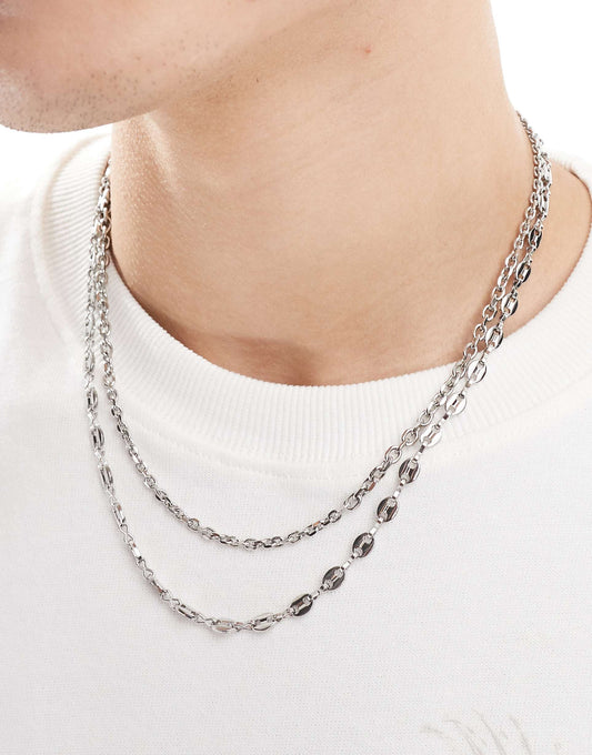 2 Pack Waterproof Stainless Steel Mixed Chain Necklace Set