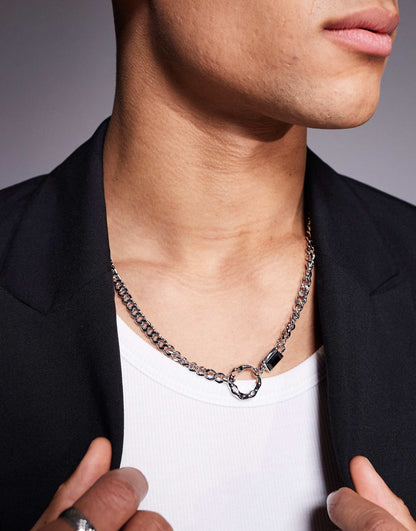 Curb Chain Necklace With Black Pendant