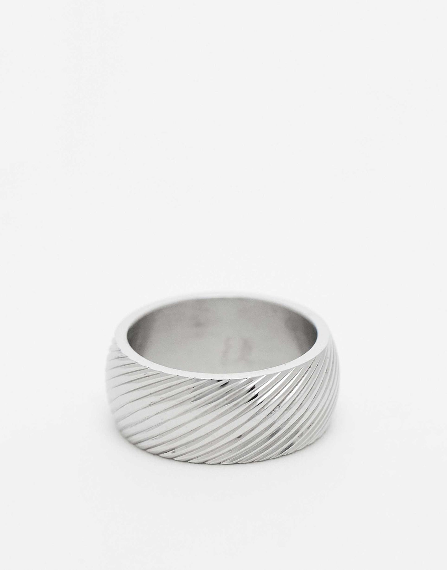 Waterproof Stainless Steel Band Ring With Diagonal Texture