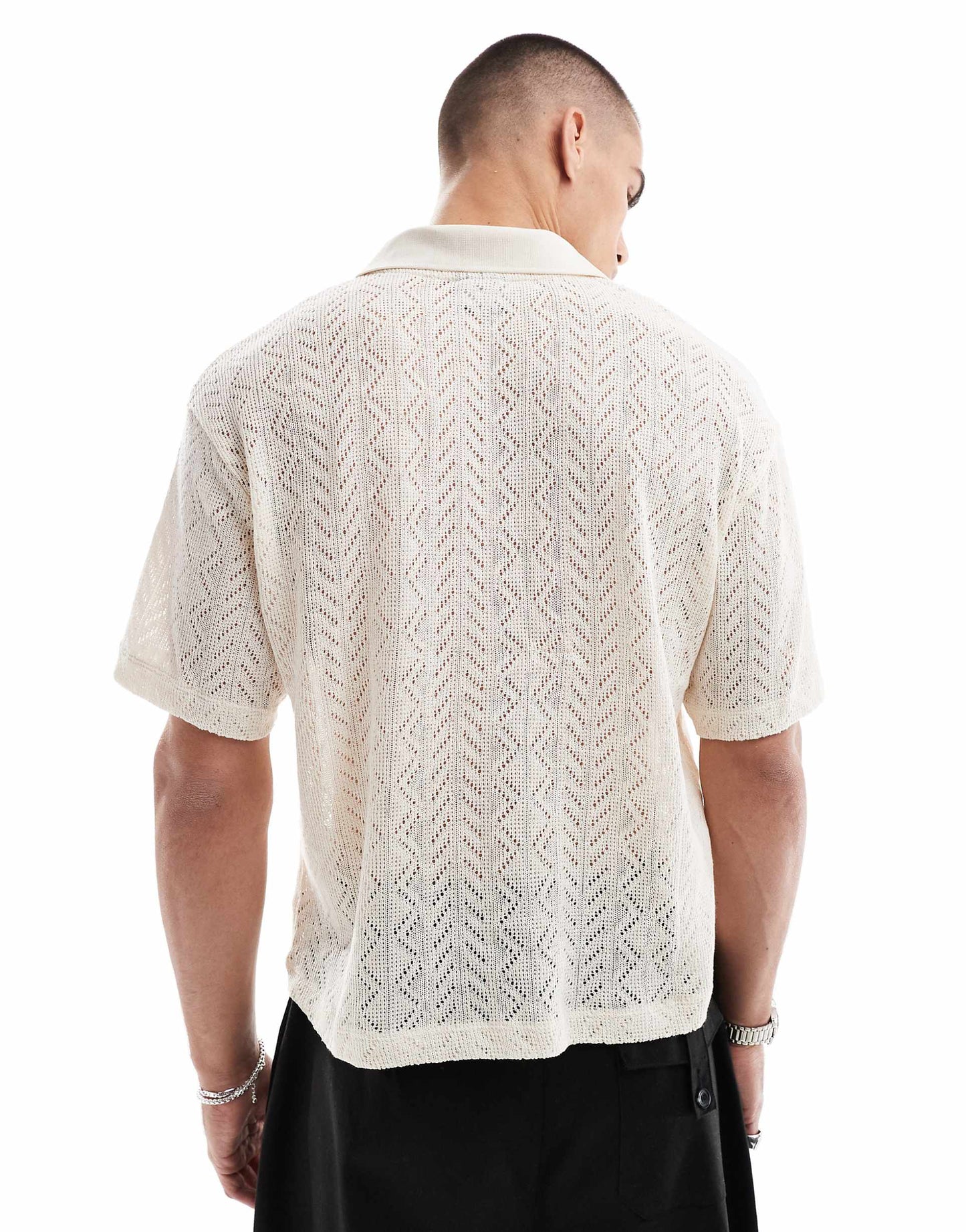 Relaxed Polo Shirt With Cable Knit Design