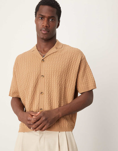 Oversized Lightweight Knitted Shirt With Cable Knit