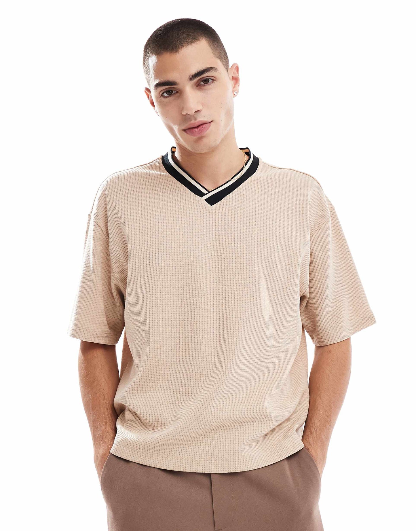 Relaxed Waffle T-Shirt With Sport Tipping