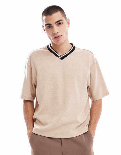 Relaxed Waffle T-Shirt With Sport Tipping