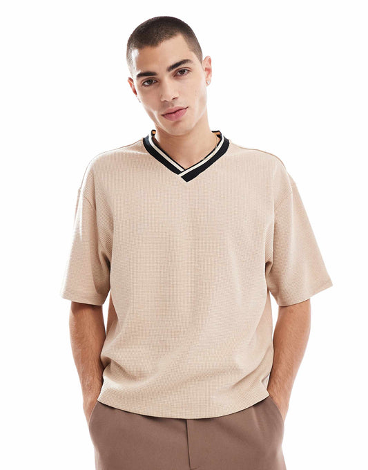 Relaxed Waffle T-Shirt With Sport Tipping