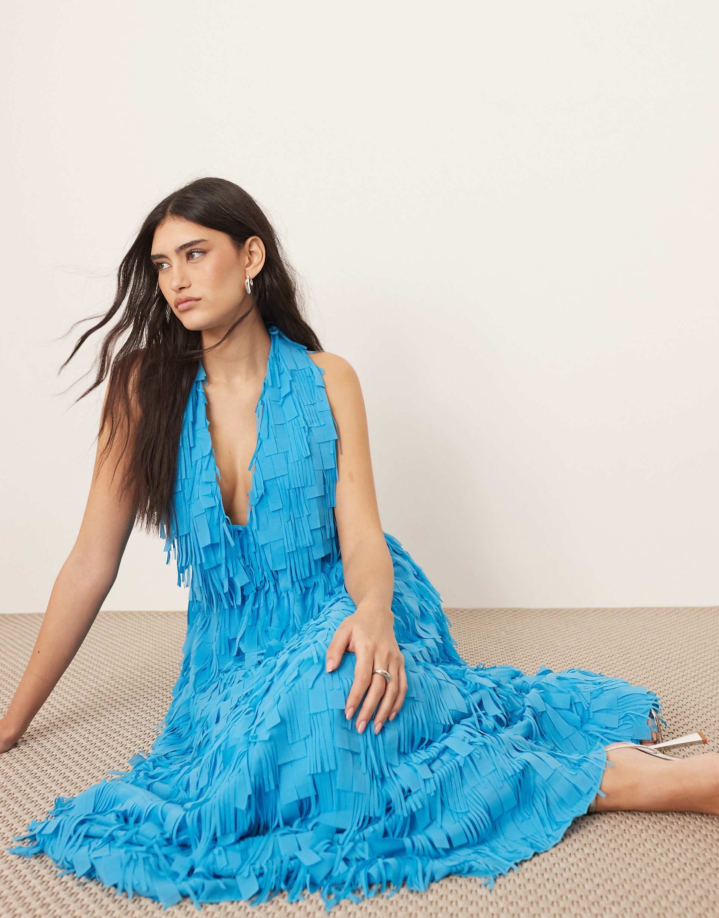 Textured Laser Cut Halterneck Trapeze Maxi Dress