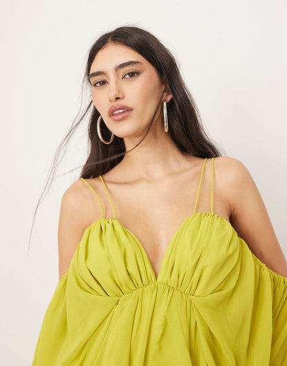 Cold Shoulder Ruffle Full Midi Dress