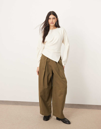 Jersey Asymmetric Detail Long Sleeve Top